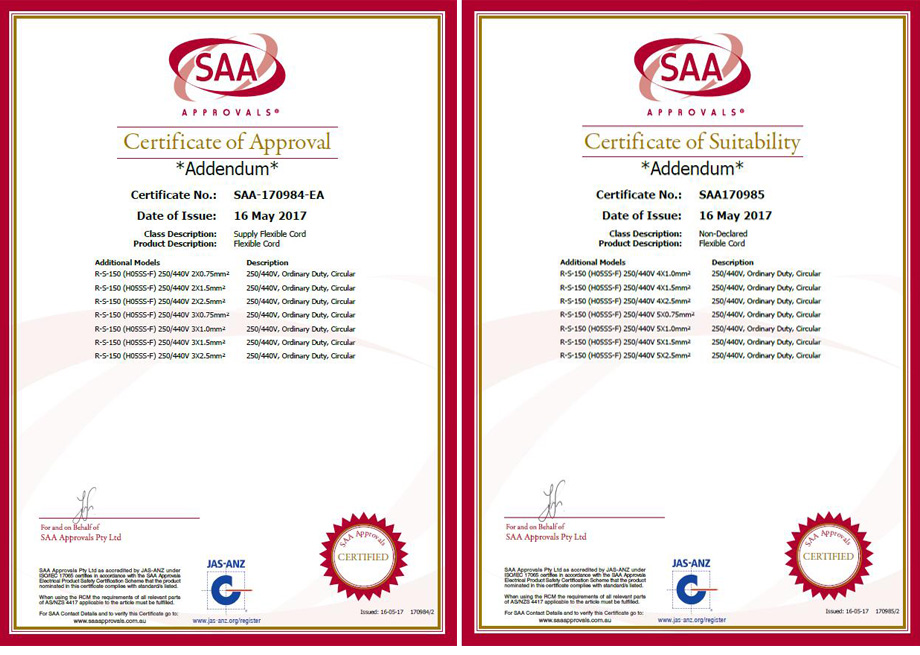 j9国际厅电线SAA认证证书